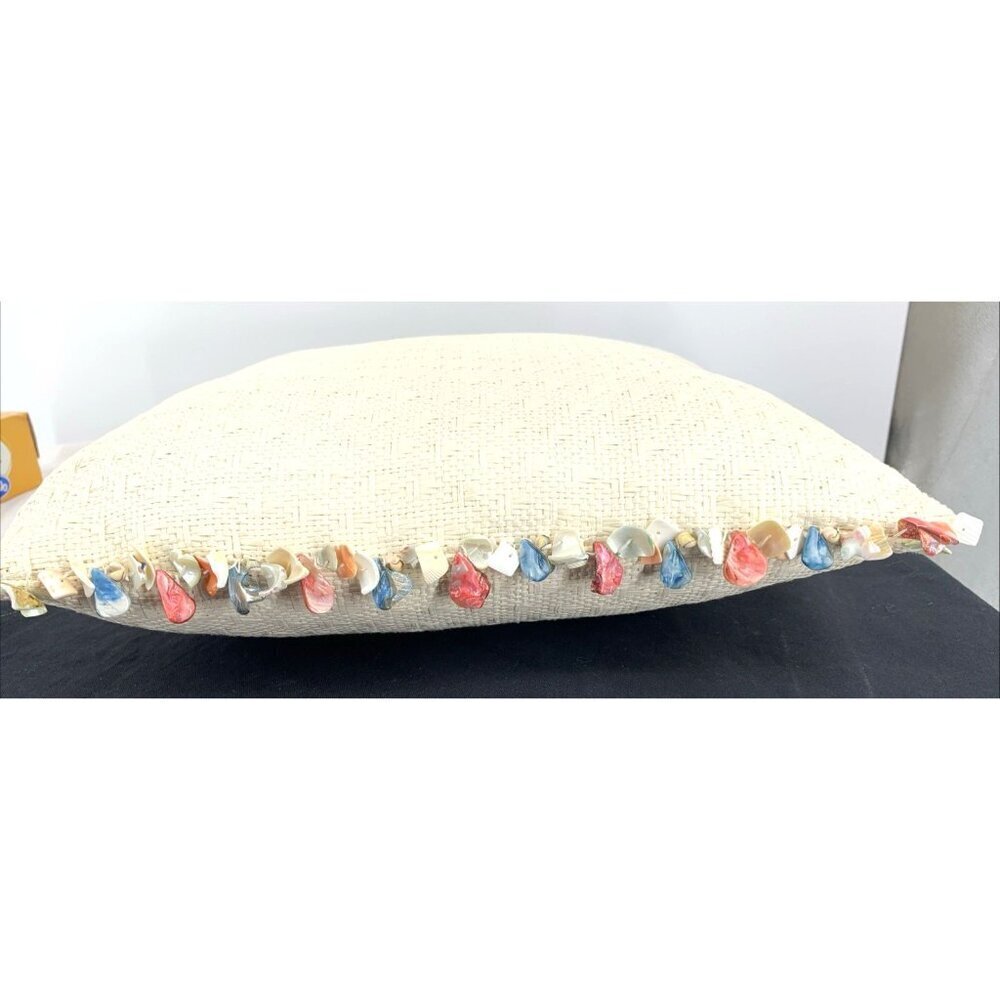 Pier 1 Joy Throw Pillow Seashells Woven Tropical 15" x 15" Indoor/Outdoor